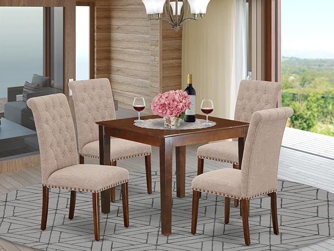 East West Furniture OXBR5-MAH-04 5 Piece Dining Room Table Set Includes a - Image 6