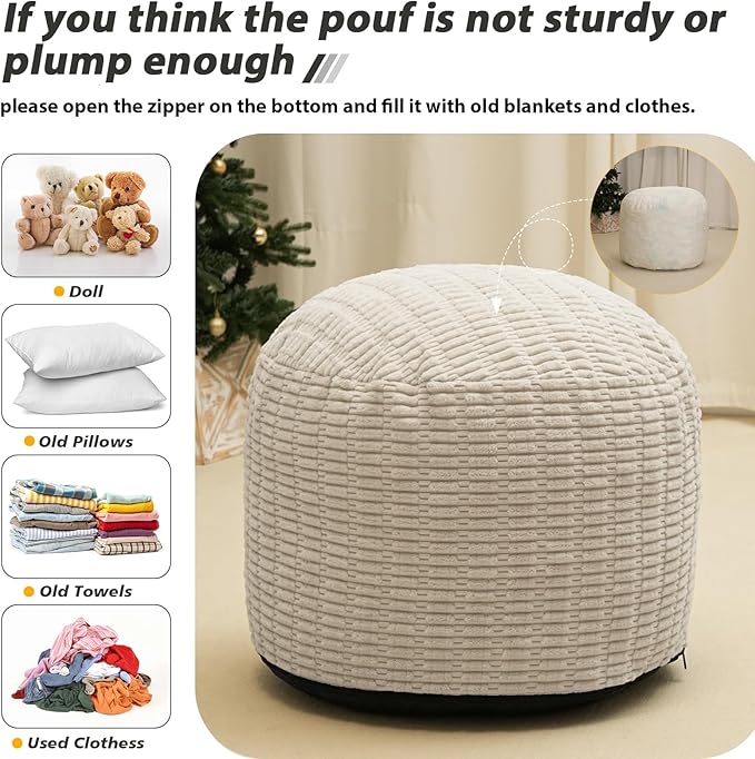 Round Stuffed Pouf Ottoman for Foot Rest, Storage Ottoman Pouf Foot Stool - Image 4