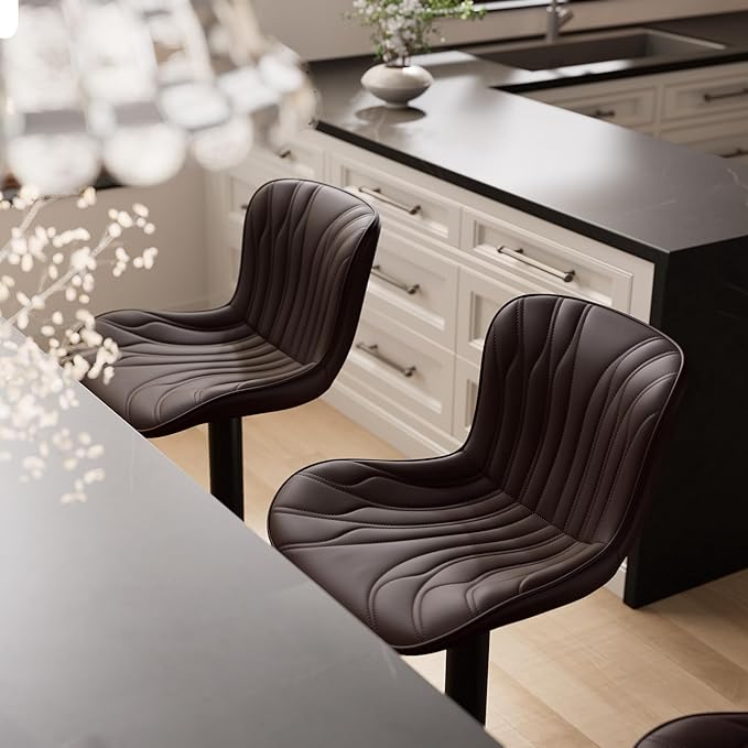 YOUNIKE Brown Bar Stools Set of 2 Modern Swivel Counter Height Bar Chair - Image 3