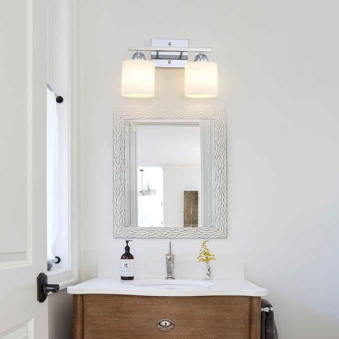 Stainless Steel Milk Glass Vanity Lights - Image 2