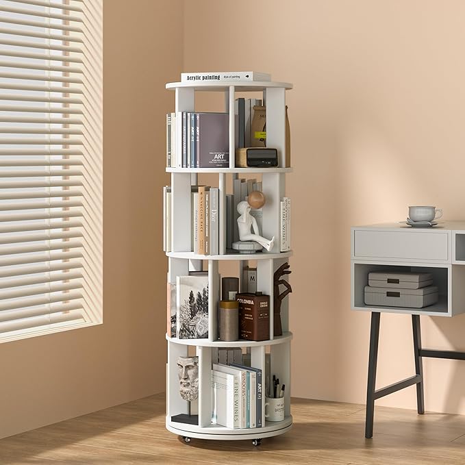 4 Tier Rotating Bookshelf Tower, 360 Spinning Bookcase Carousel by IUNVR