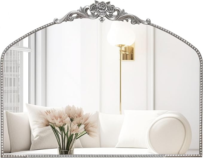 AIXI HOME Silver Arched Mirror, Baroque Wall Mounted Mirror by AIXI+HOME