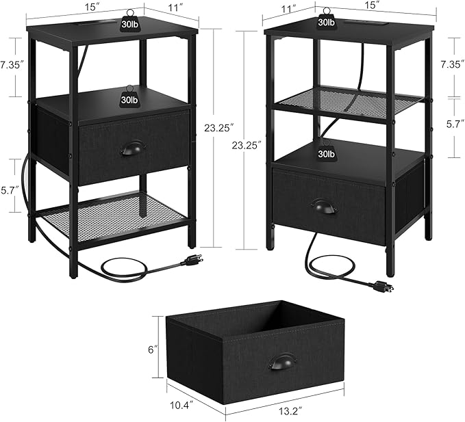 Sthmec Nightstands with Charging Station, LED Bedside Tables with Charging - Image 3