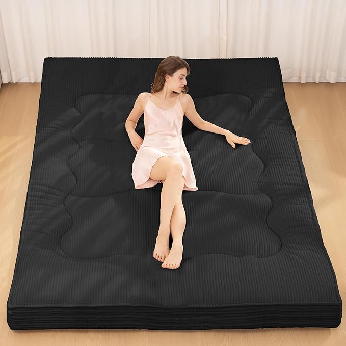 Japanese Floor Mattress, Corduroy Foldable Floor Pad, Roll Up Tatami Mat by NLDDTrailblazersTreasures