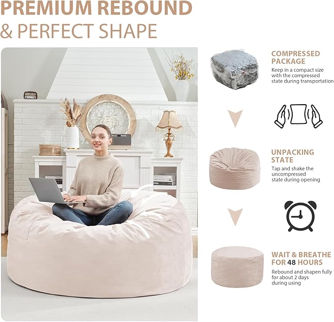 4FT Bean Bag Chair, Large Bean Bag Chairs - Image 6