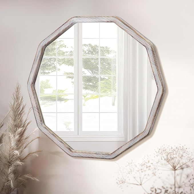 ULIKE White Wood Mirror for Wall, 24 Inch Rustic Farmhouse Mirror - Image 2
