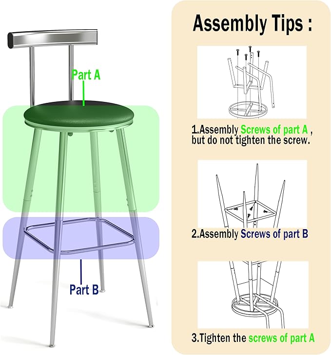 Bar Stools, Bar Chairs with Backrest and Footrest, Industrial Counter Stools - Image 7