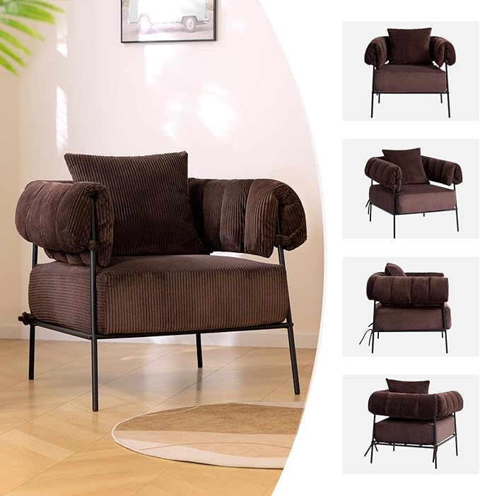 HollyHOME Modern Velvet Accent Chair, Upholstered Comfy Reading Chair, Fabric - Image 7