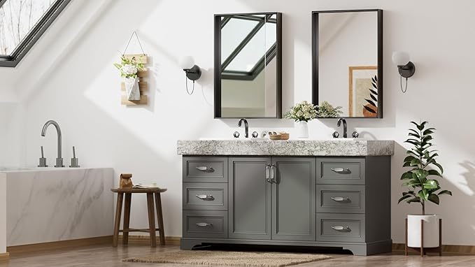 Keonjinn Black Mirror for Bathroom 20 x 30 Inch Brushed Framed Mirror, - Image 2