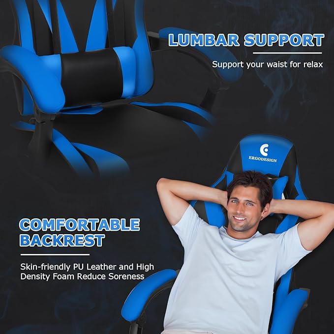 Gaming Chair with Linkage Armrest & Footrest, High Back Video Gaming Chair - Image 7