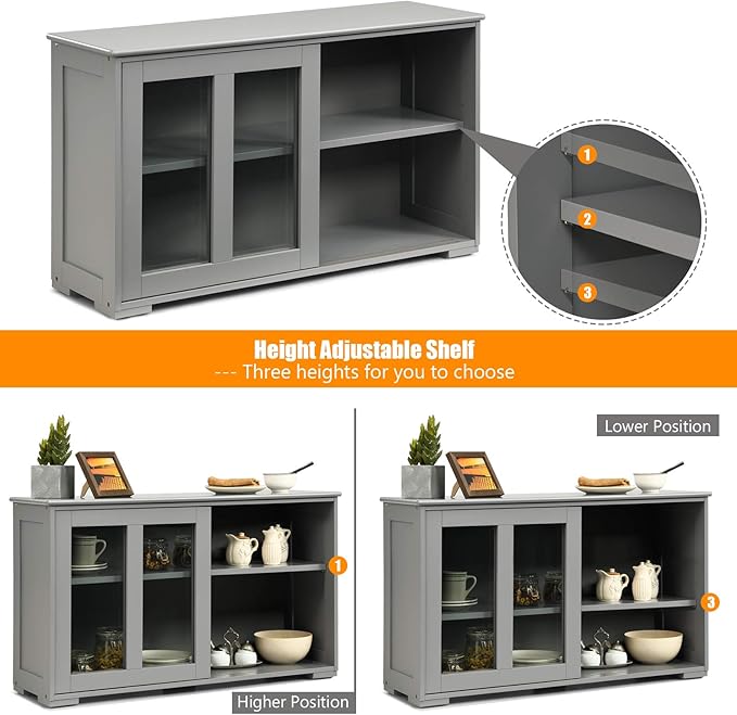 Costzon Sideboard Buffet Cabinet, Wooden Kitchen Storage Cabinet - Image 4