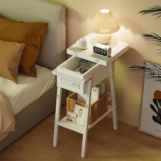 End Table with Charging Station, Flip Top Side Table with USB Ports and Outlets - Image 7