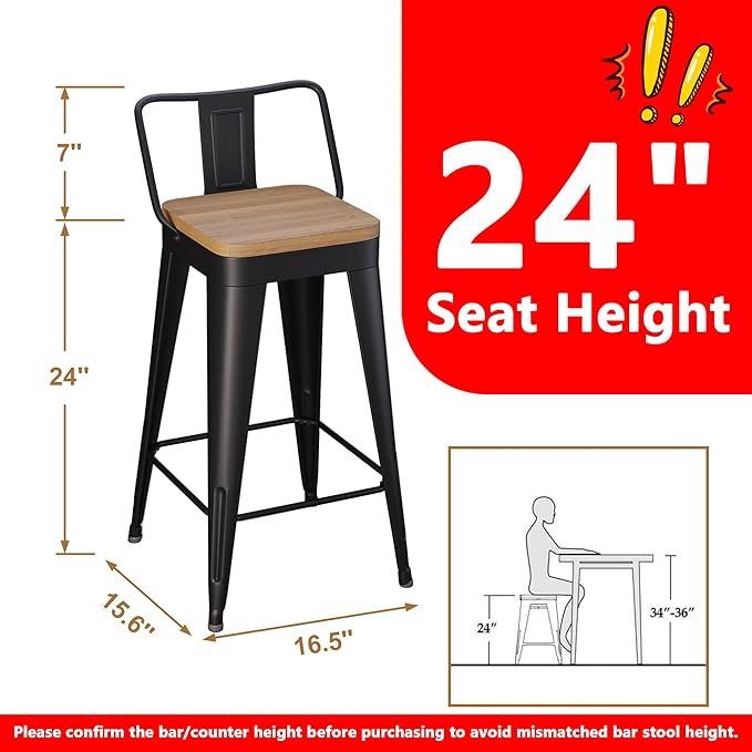WENTMENT Metal Bar Stools Set of 2 Counter Height Barstools - Image 2