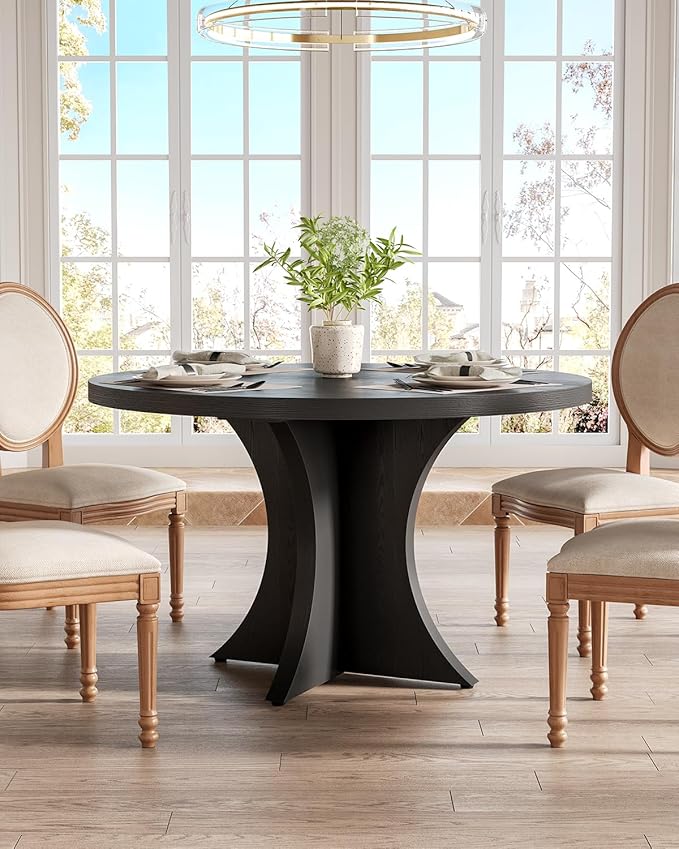 LITTLE TREE Round Dining Table for 4-6, 47.24 Inches Farmhouse Wooden Kitchen - Image 4