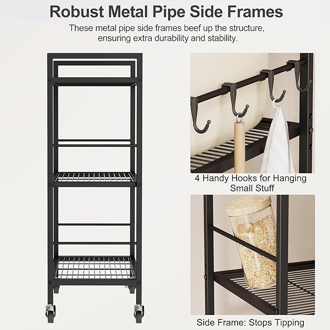 3-Tier Kitchen Cart with Adjustable Shelves - Image 4