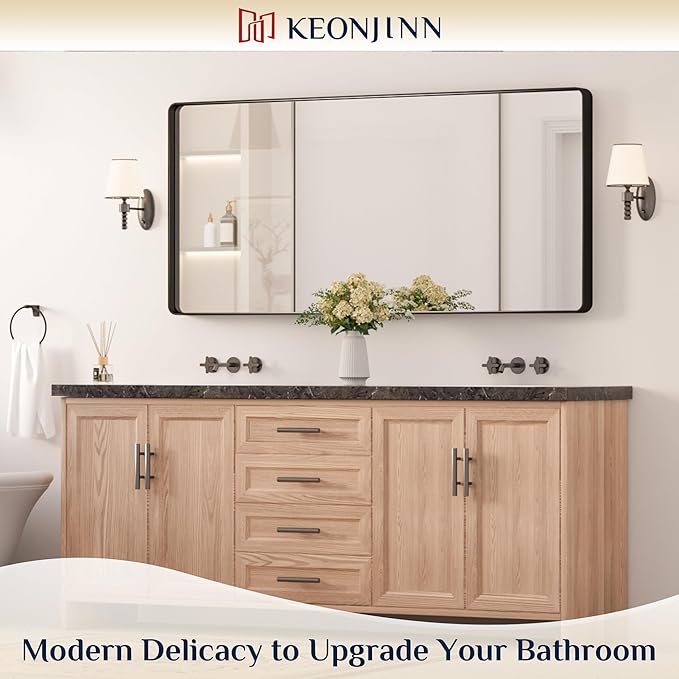 Keonjinn Black Bathroom Mirror for Over Sink, 60” x 28” Large Rounded Rectangle - Image 2