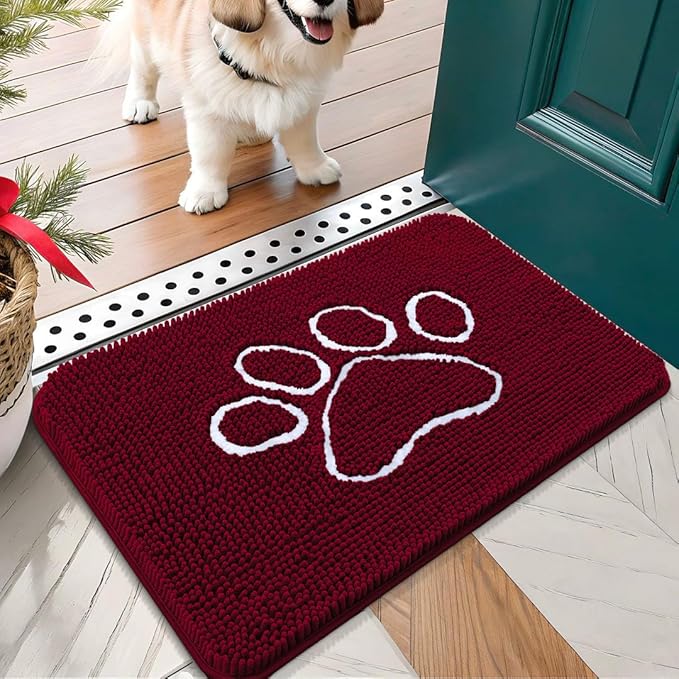 OLANLY Door Mat for Muddy Dog Paws 24x16, Ultra Absorbent Chenille Mud Doormat by OLANLY