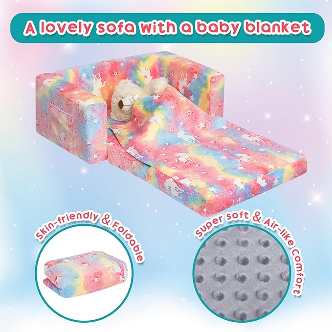 ALIMORDEN Fold Out Toddler Couch, Extra Wide Comfy 2-in-1 Cuddly Sherpa Sofa - Image 5