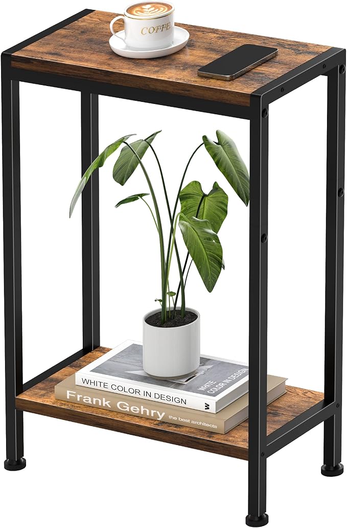 Narrow Side Table for Small Space, 2-Tier Small End Table by HOME