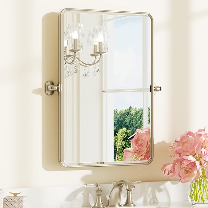 Keonjinn Brushed Nickel Pivot Mirror Bathroom, 20x30 in Tilt Mirror Bathrooms by Keonjinn