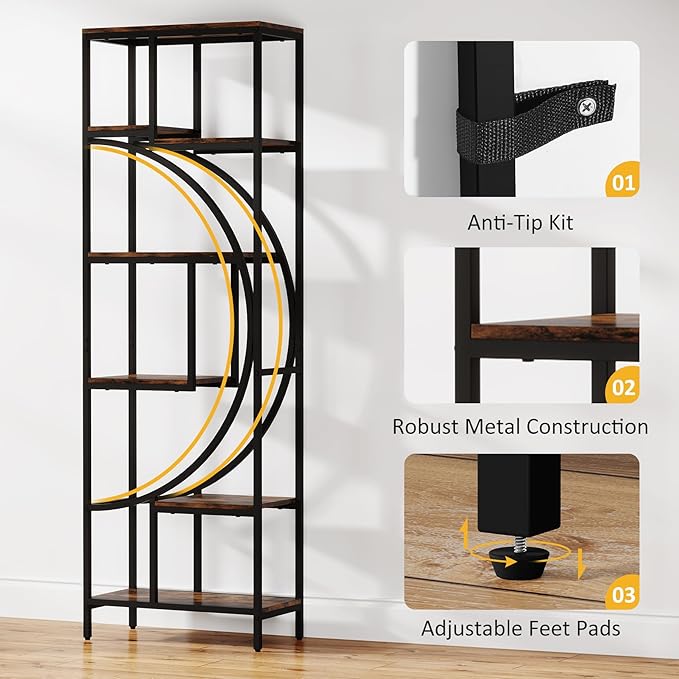 Geometric Bookshelf, 70.9" Tall Bookcase - Image 7