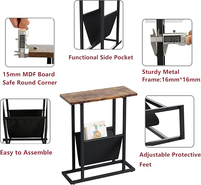 Yusong Small Narrow Side Table for Small Spaces, 17.7" W Slim End Table - Image 7