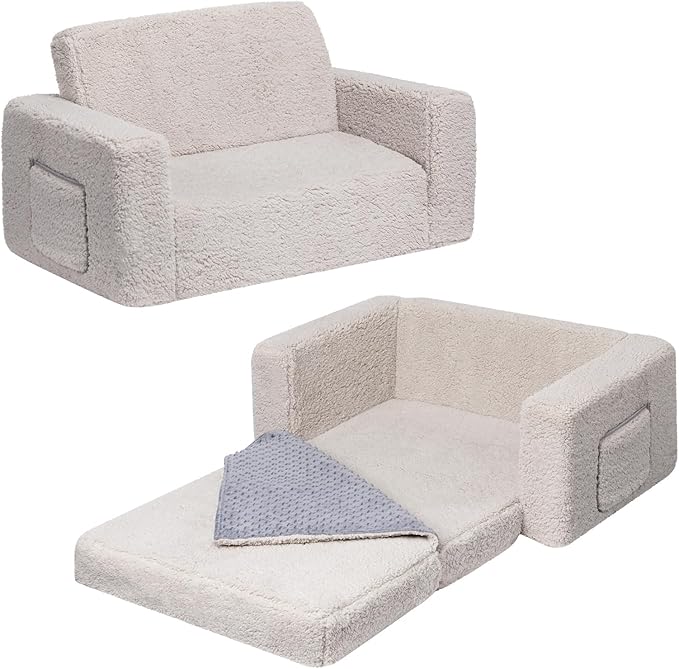 ALIMORDEN Fold Out Toddler Couch, Extra Wide Comfy 2-in-1 Cuddly Sherpa Sofa by ALIMORDEN