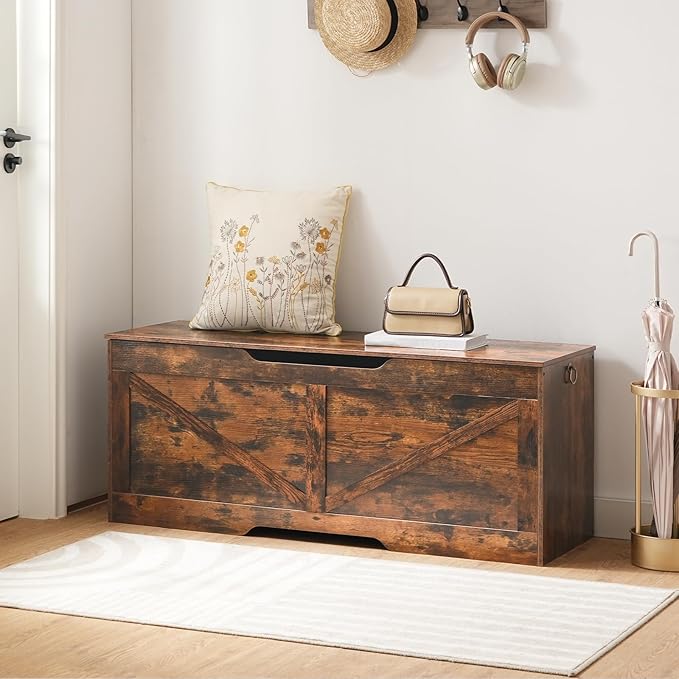 HOOBRO 47.2” Storage Chest, Retro Wooden Storage Bench - Image 4