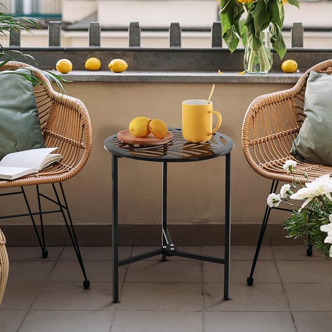 2 Packs 13" Metal Outdoor Side Tables Small Black Outside End Table - Image 2