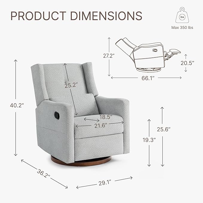 Upholstered Recliner Swivel Glider Nursery Chair Reclining Performance Fabric - Image 2
