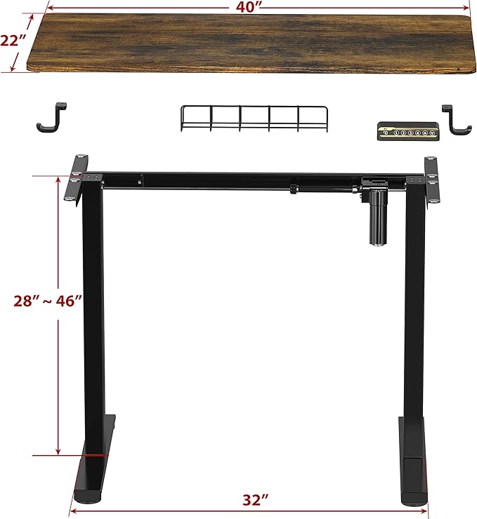 SHW 40 x 22 Inches Electric Height Adjustable Sit to Stand Desk - Image 6
