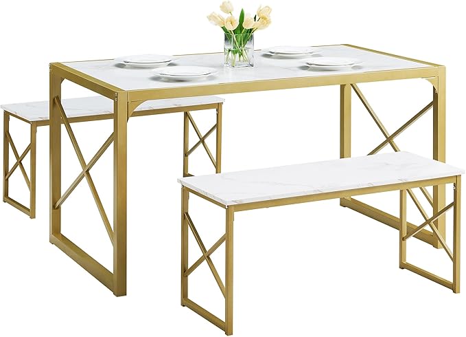 VECELO Kitchen Table with 2 Benches - Image 5