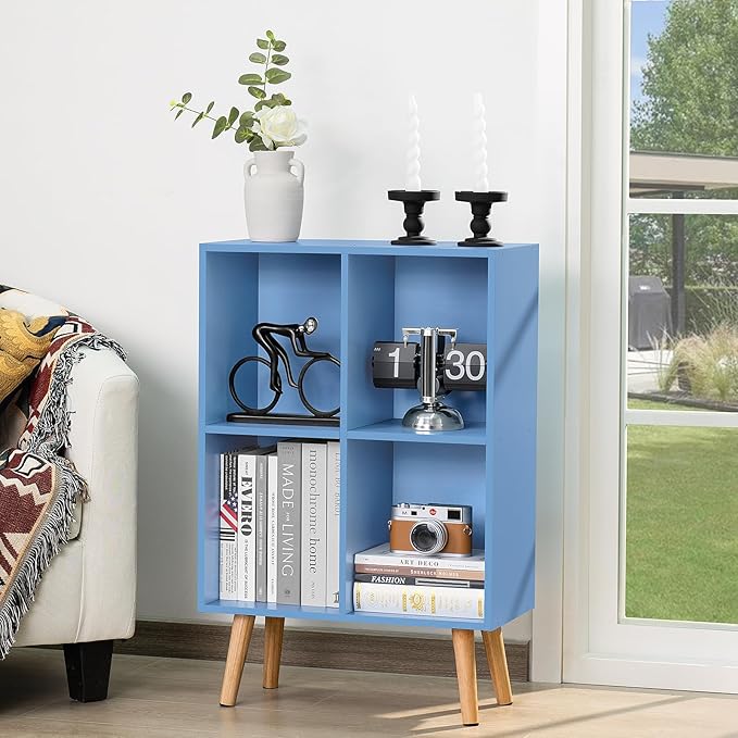 YAHARBO 4 Cube Bookshelf, Wooden Modern Bookcase - Image 4
