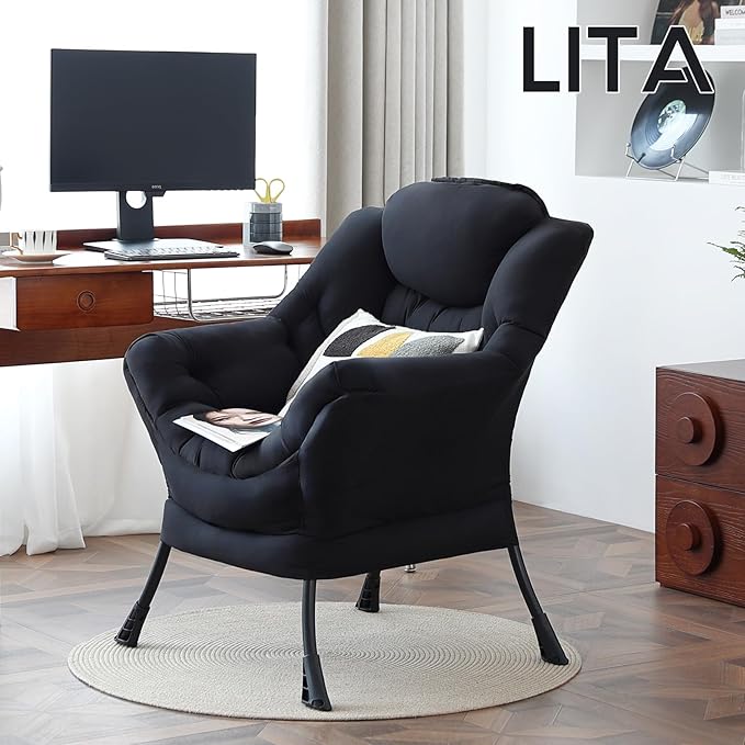 LITA Lazy Chair with Ottoman, Modern Accent Leisure Upholstered Sofa, - Image 7