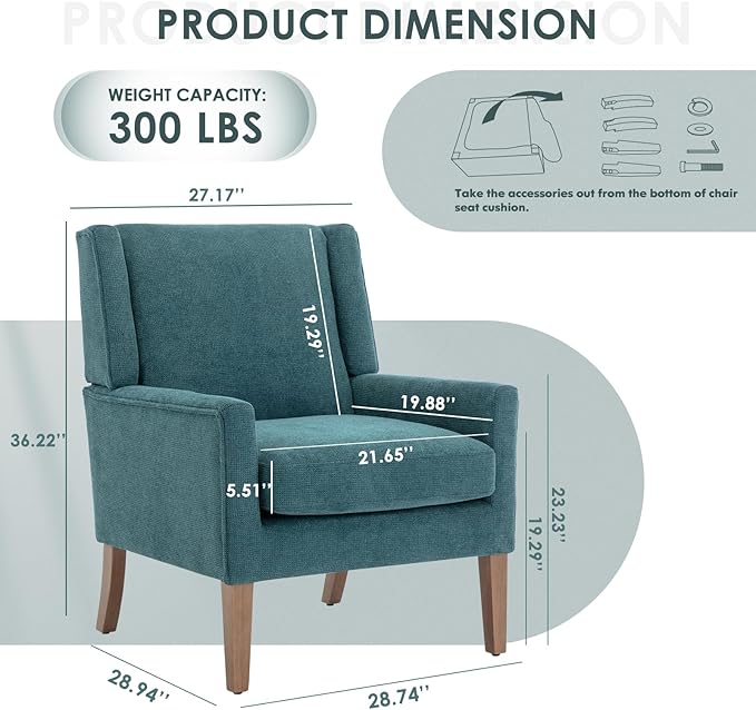 COLAMY Modern Wingback Living Room Chair, Upholstered Fabric Accent Armchair - Image 2