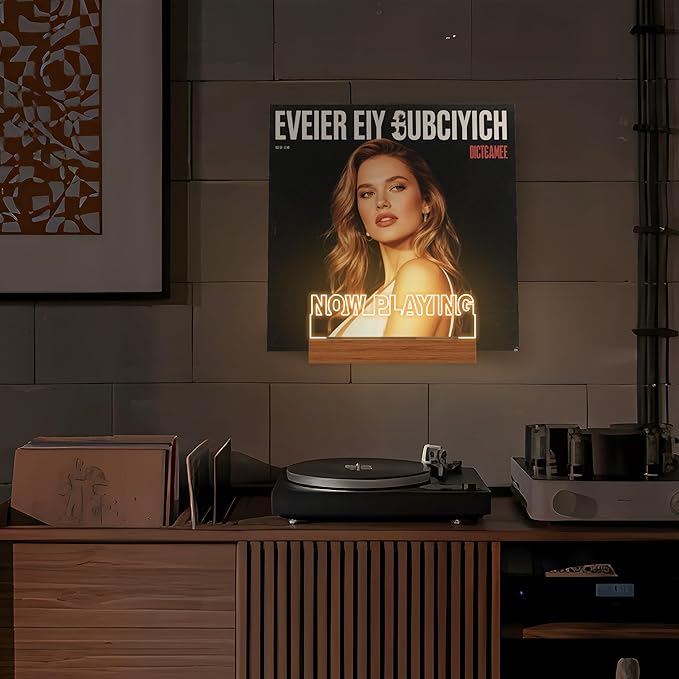 Now Playing Vinyl Record Stand Wall Mount, Light up Record Holder, Wooden - Image 3