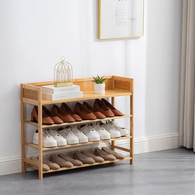 Bamboo Shoe Rack Organizer, 4 Tier Shoe Shelf Storage Organizer, - Image 2