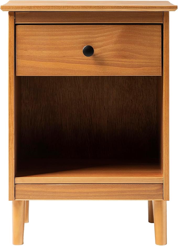 Walker Edison Traditional Wood 1 Drawer Nightstand Side Table Bedroom Storage - Image 5