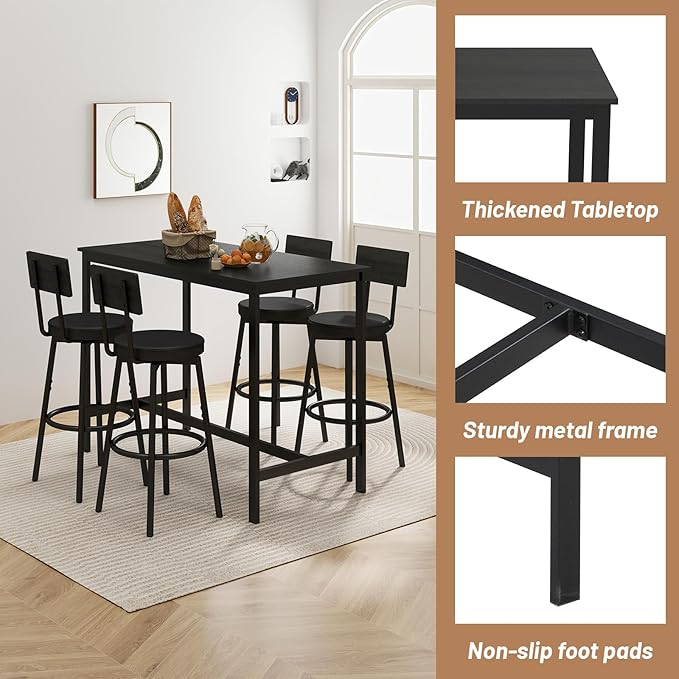 Dining Table Set for 4, 5-Piece Bar Table Set, Kitchen Table and Chairs - Image 3