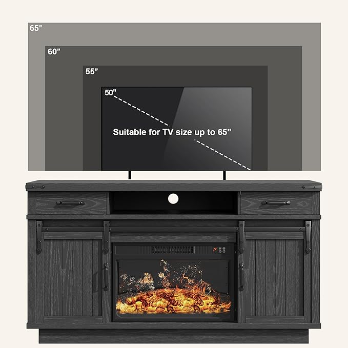 59'' Fireplace TV Stand with 3D Flame Electric Fireplace Heater, Entertainment - Image 9