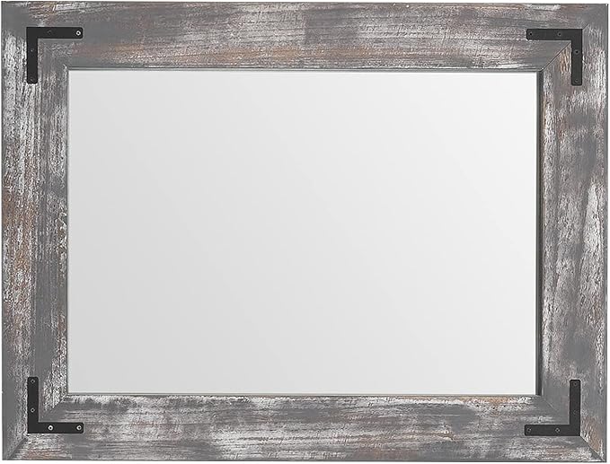 YOSHOOT Rustic Wooden Framed Wall Mirror, Natural Wood Bathroom Vanity Mirror - Image 2
