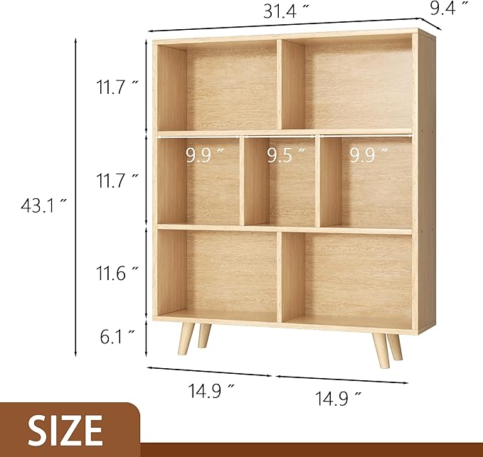 Shintenchi Cube Storage Organizer, 3 Tier Mid-Century Bookcase - Image 3