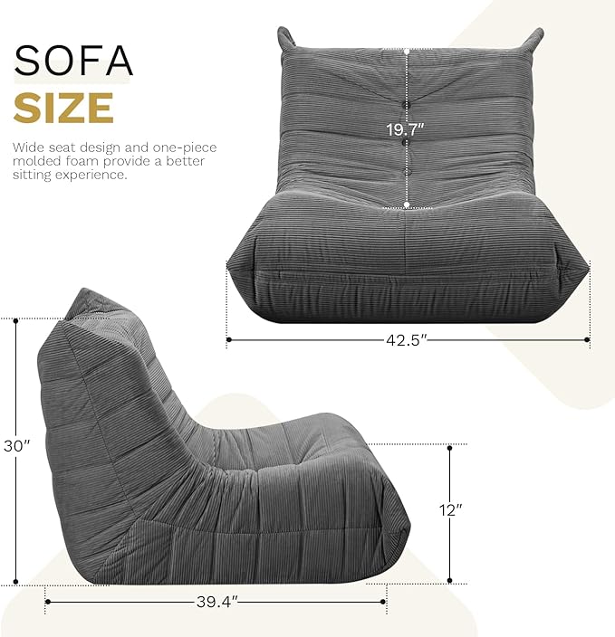 Bean Bag Chairs for Adults, Memory Foam Couch Sofa Chair, One-Piece Foam Padding - Image 2