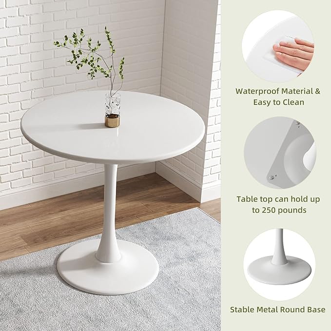 White Round Table Modern Tulip Dining Table White Round Kitchen Table Mid - Image 4