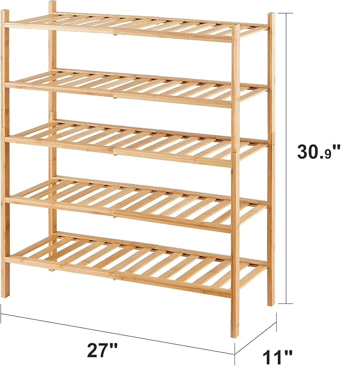 5-Tier Bamboo Shoe Rack for Entryway, Stackable | Foldable | Natural, Shoe - Image 3
