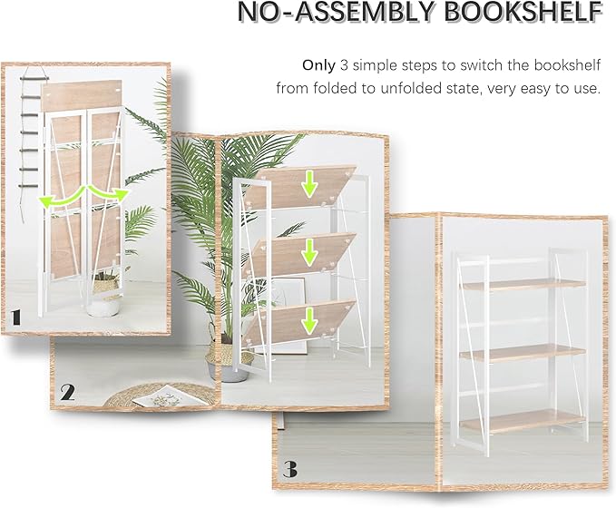 4NM No Assembly 3 Tiers Book Shelves, Living Room, Home Office - Image 6