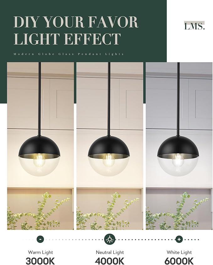LMS Modern Pendant Lights, Matte Black Kitchen Island Pendant Light Fixtures - Image 7