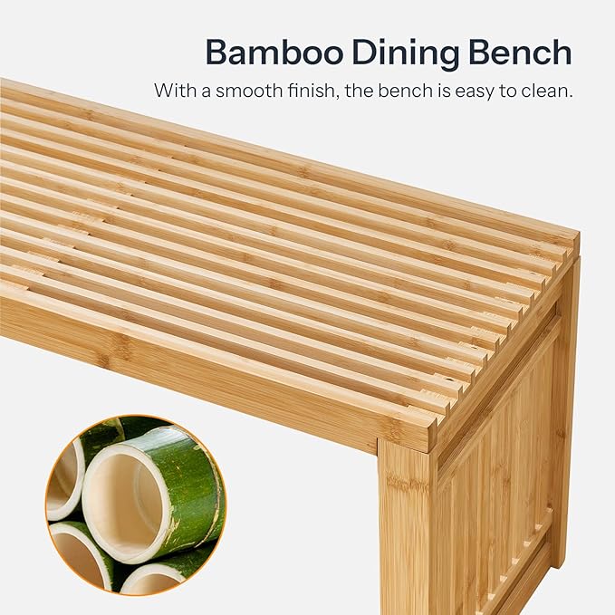 HOOBRO Dining Bench, 35 inch Bamboo Entryway Bench, Farmhouse Kitchen Table - Image 6