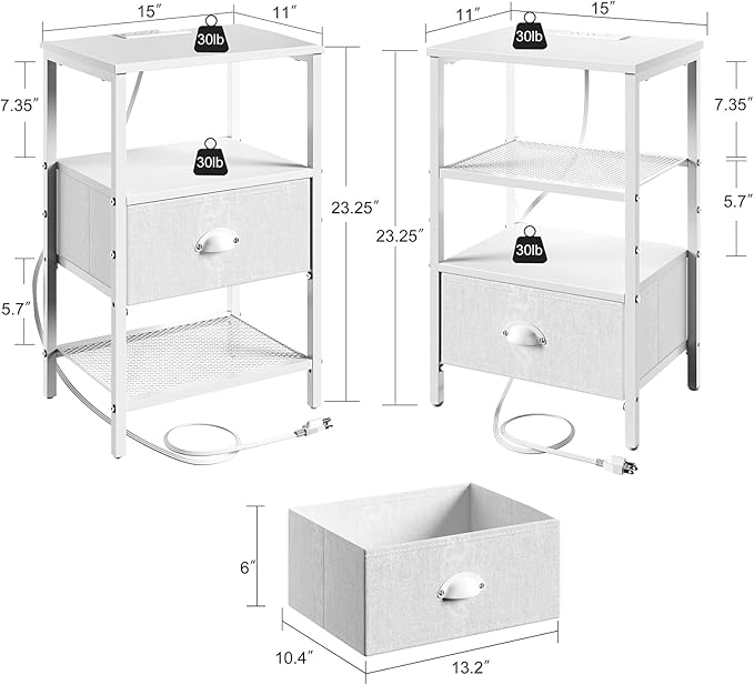Sthmec Nightstands with Charging Station, LED Bedside Tables with Charging - Image 3