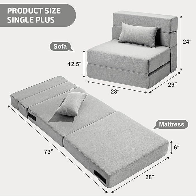Folding Sofa Bed with Pillow- Convertible Chair Floor Couch & Sleeping Mattress - Image 2